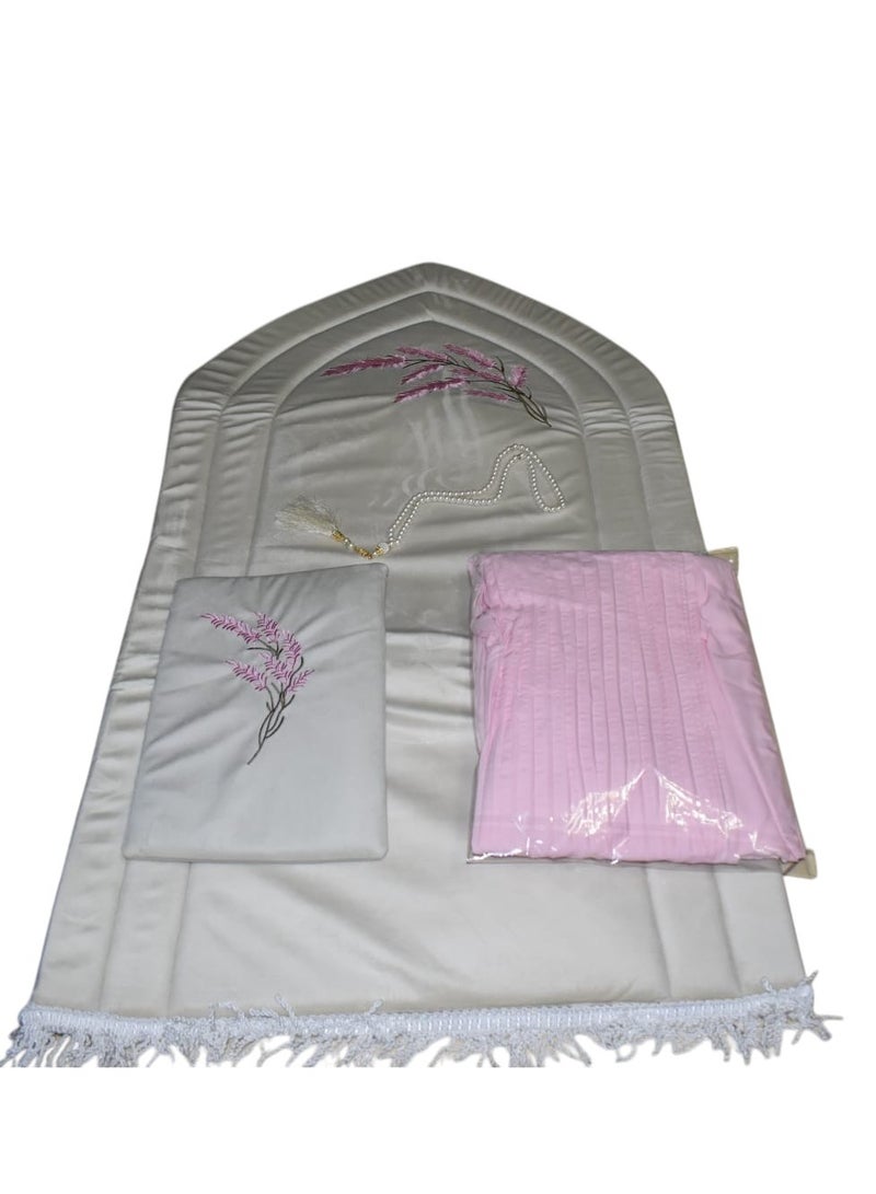 Foam Prayer Mat Embroidered With Quran Cover, Prayer Dress And Tasbih For Women Multicolor  - Image 1