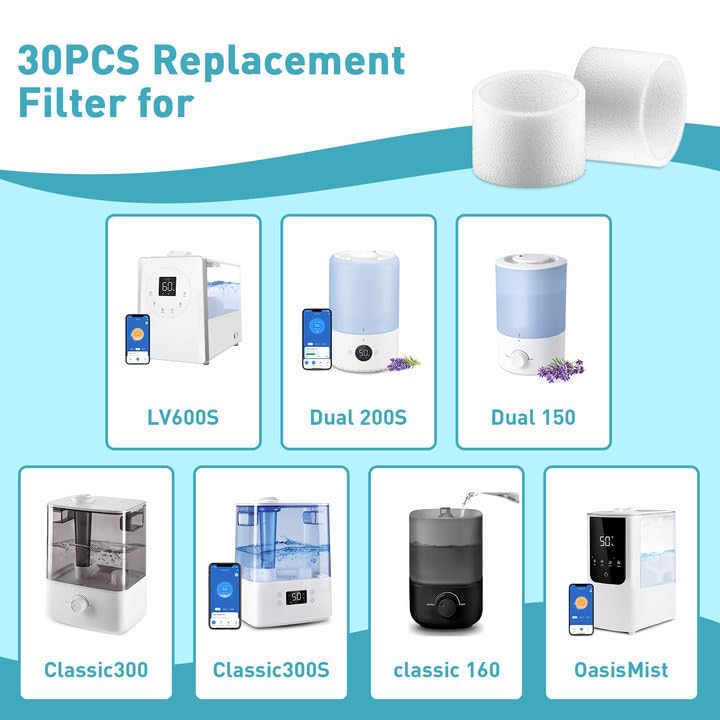 PINREK 30-pack Humidifier Filters Compatible with LEVOIT Humidifiers Model Classic160, Dual150, Dual200S, Classic300(S), LV600S, OasisMist 450S, Superior 6000S Series - Enhanced Humidification Efficiency - Image 2