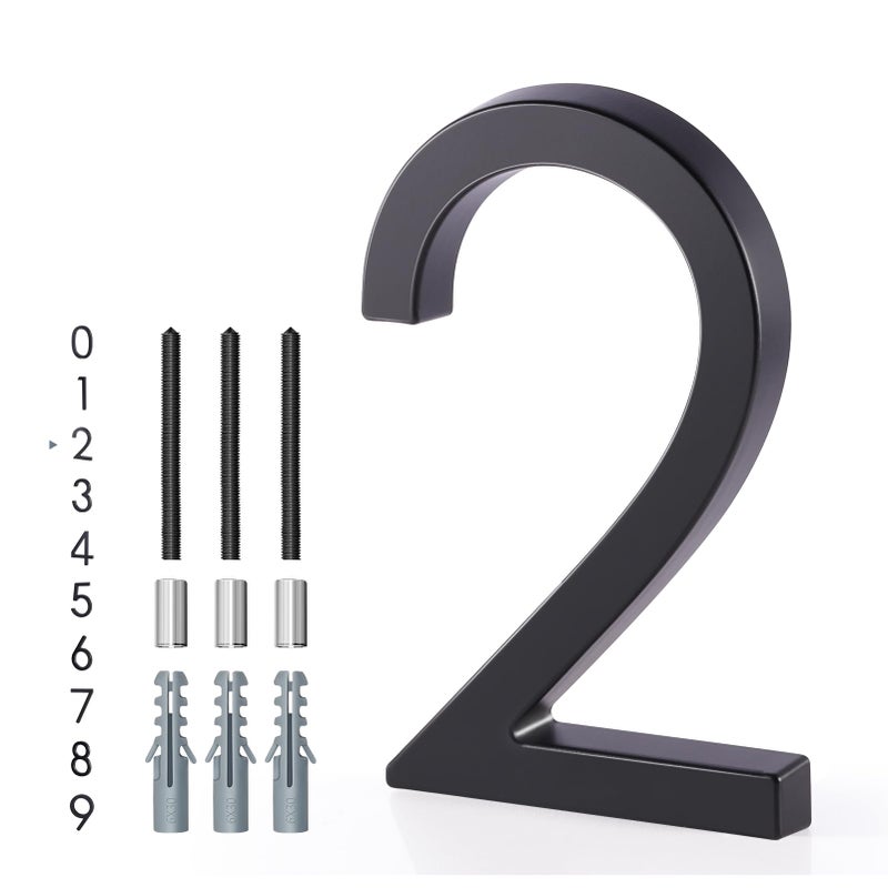 Floating House Number 2 YIPLED 6 Inch Modern House Numbers for Home Mailbox Street Black