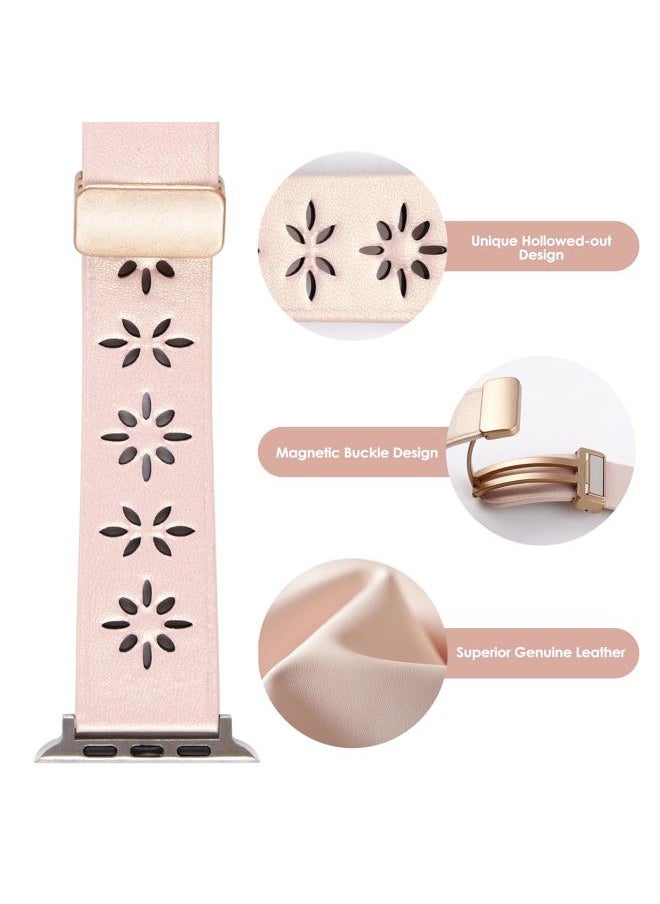 KONAFEI - Leather Bands Compatible with Apple Watch 38mm 40mm 41mm 42mm 44mm 46mm 45mm 49mm, Magnetic Buckle Lace Beaded Handmade Strap for Women iWatch Ultra SE Series 10 9 8 7 6 5 4 3 2 1 - Image 1