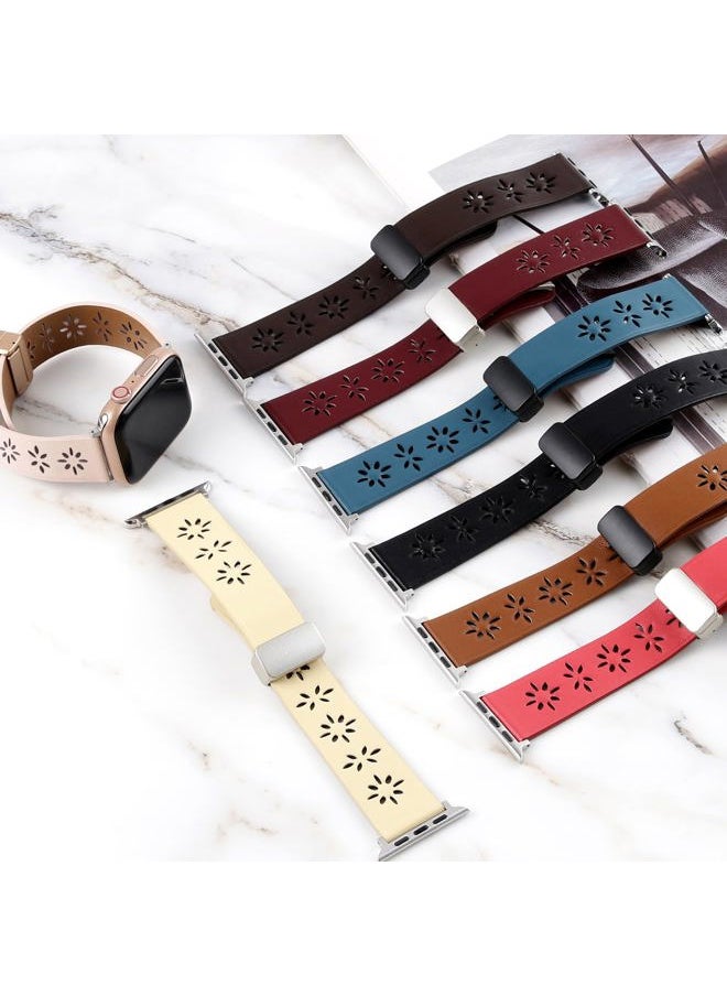 KONAFEI - Leather Bands Compatible with Apple Watch 38mm 40mm 41mm 42mm 44mm 46mm 45mm 49mm, Magnetic Buckle Lace Beaded Handmade Strap for Women iWatch Ultra SE Series 10 9 8 7 6 5 4 3 2 1 - Image 1