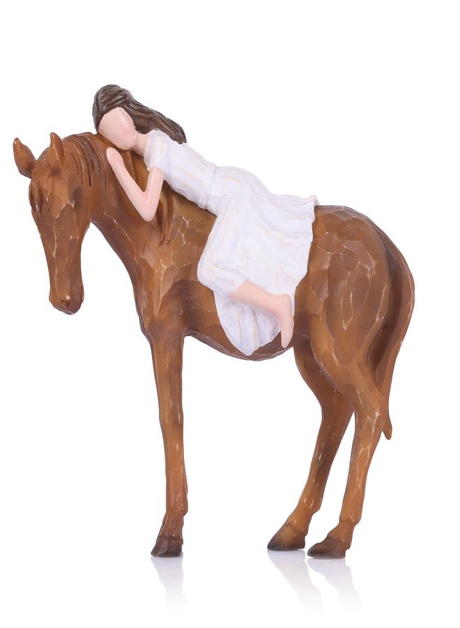 XIAOMAGG Horse Gifts for Girls Women - Girl Embracing Horses Figurine,Farmhouse Shelf Bedroom Decor, Desk Statue & Equestrian Gifts,Gift for Horse Lovers (Horse Girls) - Image 1