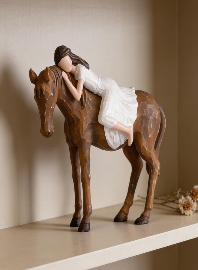 XIAOMAGG Horse Gifts for Girls Women - Girl Embracing Horses Figurine,Farmhouse Shelf Bedroom Decor, Desk Statue & Equestrian Gifts,Gift for Horse Lovers (Horse Girls) - Image 5