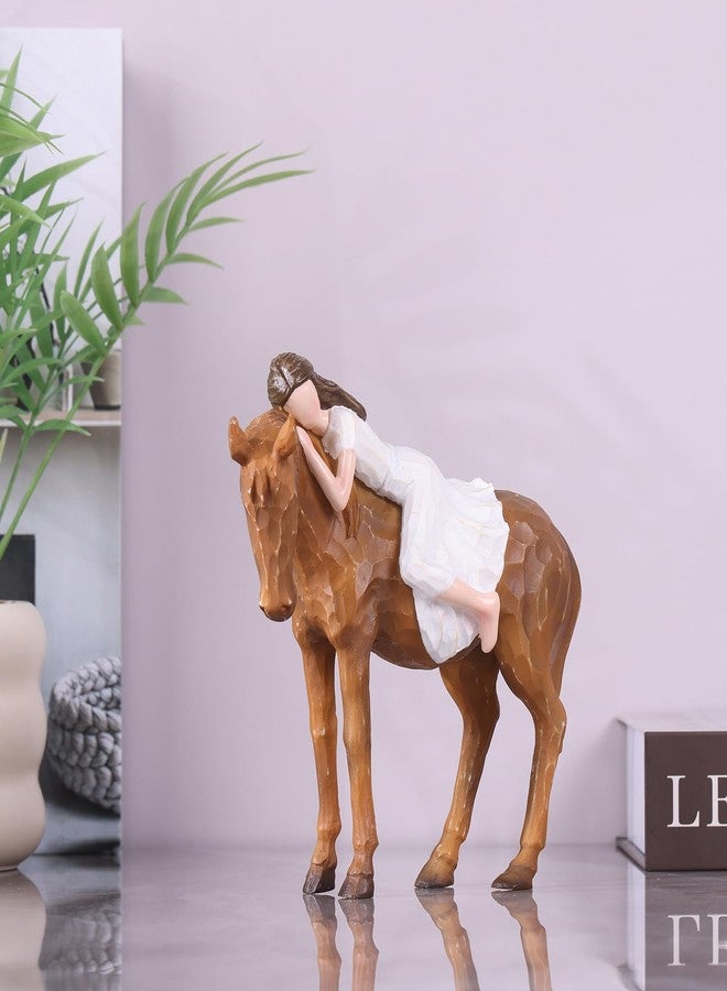 XIAOMAGG Horse Gifts for Girls Women - Girl Embracing Horses Figurine,Farmhouse Shelf Bedroom Decor, Desk Statue & Equestrian Gifts,Gift for Horse Lovers (Horse Girls) - Image 2