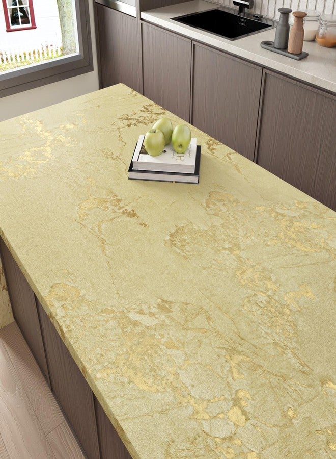 WESTICK Luxury Beige/Gold Marble Wallpaper Peel and Stick Countertops Waterproof Thick Marble Contact Paper Vintage Textured Golden Wallpaper for Kitchen Tables Counter Top Cabinets 15.8" x 80" - Image 3