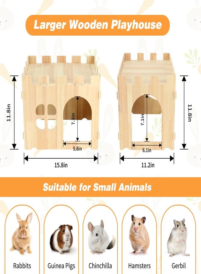 BWOGUE Large Wooden Rabbit House and Hideouts Bunny Castle Detachable Small Animal Play Hideaway Rabbit Hideout Cage Accessories for Indoor Adult Rabbit Guinea Pig Chinchilla Habitat - Image 2