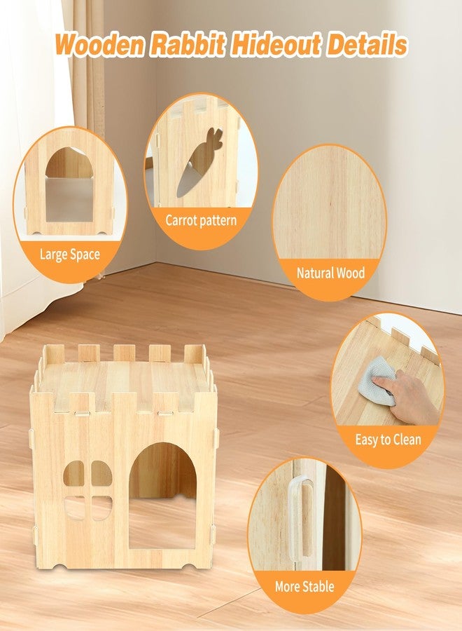 BWOGUE Large Wooden Rabbit House and Hideouts Bunny Castle Detachable Small Animal Play Hideaway Rabbit Hideout Cage Accessories for Indoor Adult Rabbit Guinea Pig Chinchilla Habitat - Image 4
