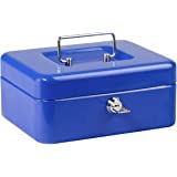 Marrone Small Cash Box with Key Lock Money Slot Double Layer Small Lock Box Portable Metal Coin Money Storage Security Box with Key Lock Blue - Image 2