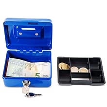 Marrone Small Cash Box with Key Lock Money Slot Double Layer Small Lock Box Portable Metal Coin Money Storage Security Box with Key Lock Blue - Image 4