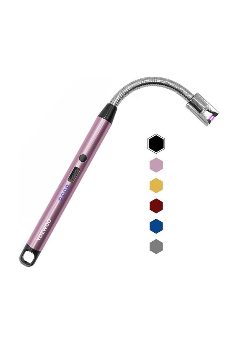 ولاعة كهربائية USB نوع سي قابلة لاعادة الشحن، ولاعة بلازما قوس بدون لهب، ولاعة طويلة مع شاشة LED ذكية للبطارية مثالية للتخييم والطبخ والاستخدام المنزلي  ذهبي وردي - Image 1