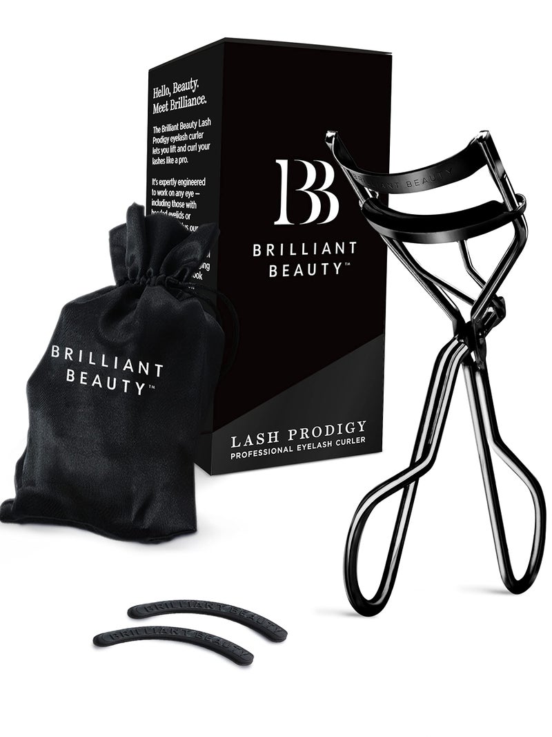 Brilliant Beauty Brilliant Beauty Eyelash Curler with Satin Bag  Refill Pads  Award Winning Eye Lash Curlers for Dramatically Curled Eyelashes  Lash Lift in Seconds Jet Black