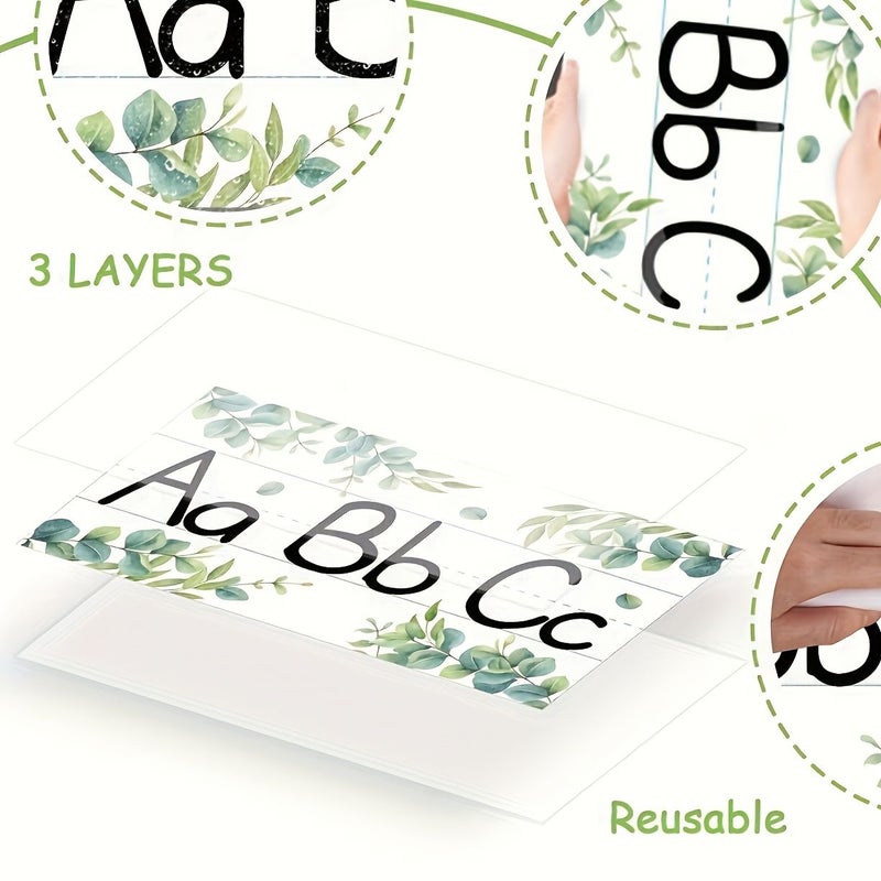 12 Pcs Alphabet Bulletin Board Strips Set Greenery Alphabet Line ABC Number Border Posters For Classroom Playroom Eucalyptus - Image 5