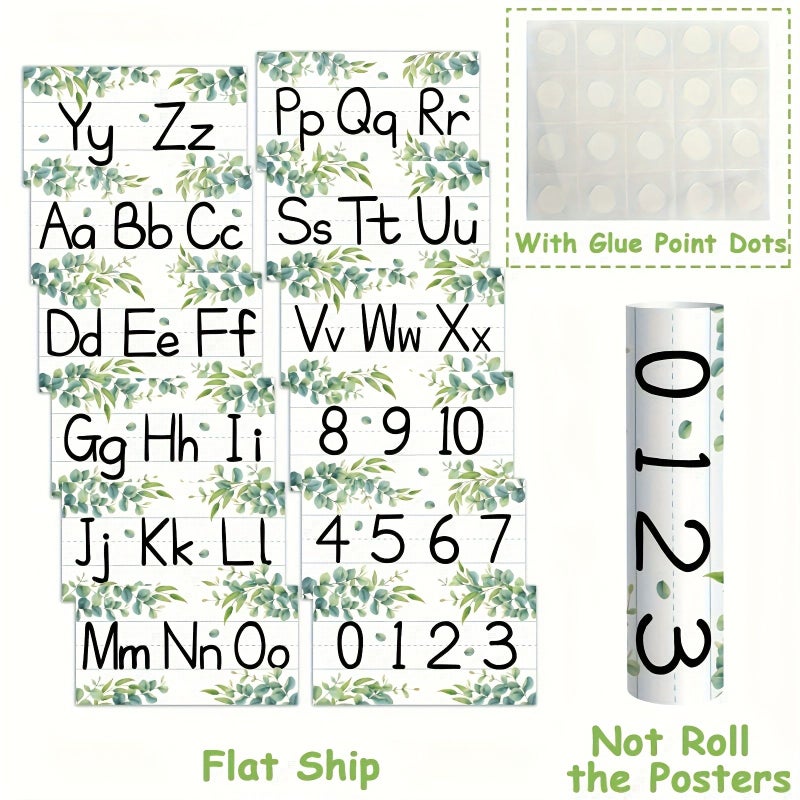 12 Pcs Alphabet Bulletin Board Strips Set Greenery Alphabet Line ABC Number Border Posters For Classroom Playroom Eucalyptus - Image 4