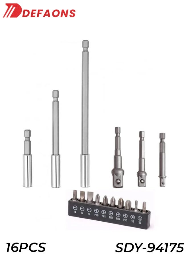 HORUSDY 16PCS Adapter & Bit Set SDY-94175 - High-Quality CR-V 6150, 1/4", 3/8", 1/2" Hex Socket Nut Drives, 1/4" Extension, Multiple Bit Sizes (PH0, PH1, PH2, PH3), Durable Construction, Compatible with Hand & Electric Tools, Organized Storage Case - Image 1