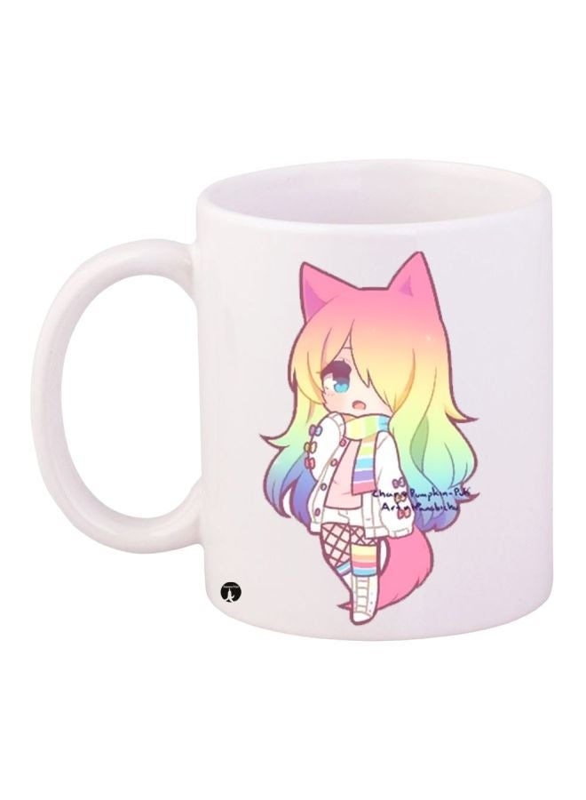 Anime Printed Coffee Mug White/Pink/Yellow 11ounce