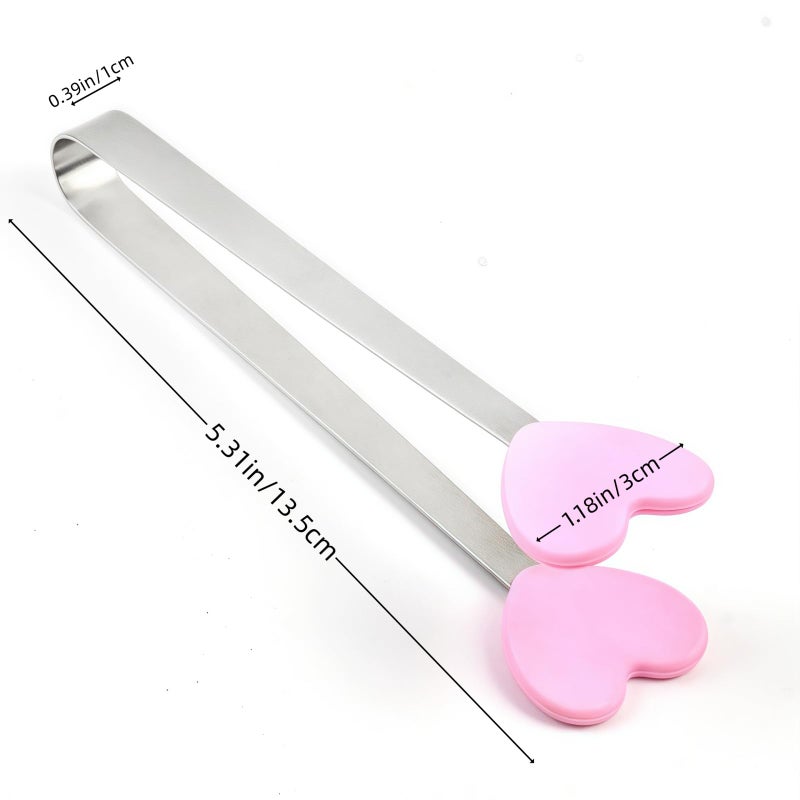 JXHAPY 8PCS Mini Food Tongs, Small Stainless Steel Tongs with Silicone Tips, for Ice Cube, fruits, Sugar, Barbecue, 5.3 inchï¼Œ8 Colors (Heart shape) - Image 2