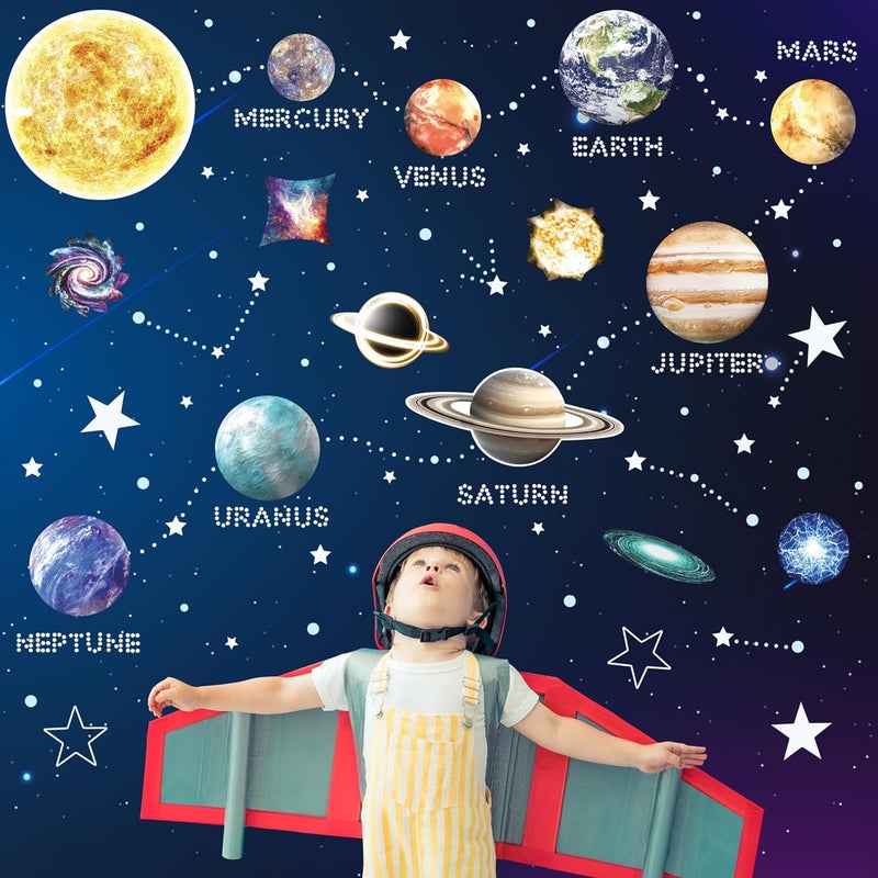 Robmoda Glow in The Dark Stars and Planets for Ceiling Glow Solar System Wall Stickers Space Wall Decals for Kids Boys Room Blue - Image 3