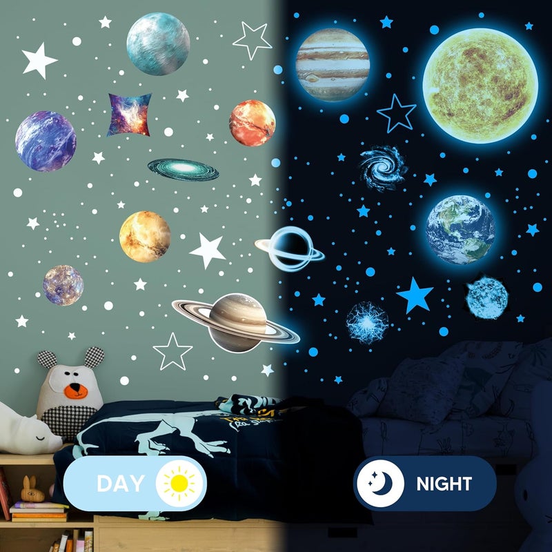 Robmoda Glow in The Dark Stars and Planets for Ceiling Glow Solar System Wall Stickers Space Wall Decals for Kids Boys Room Blue - Image 4