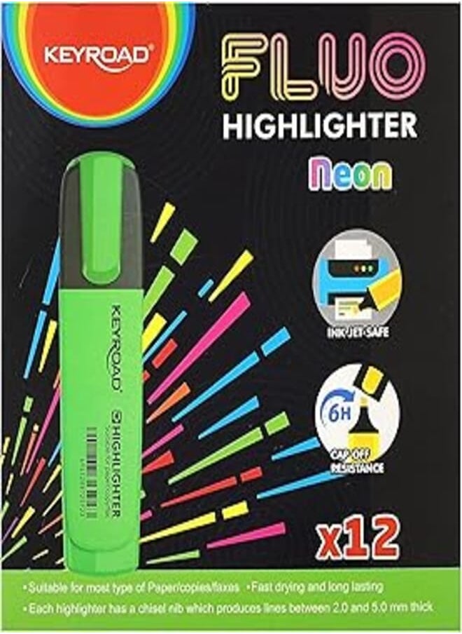 Keyroad - Keyroad highlighter flue neon light green kr972167-12 pieces in box - Image 1