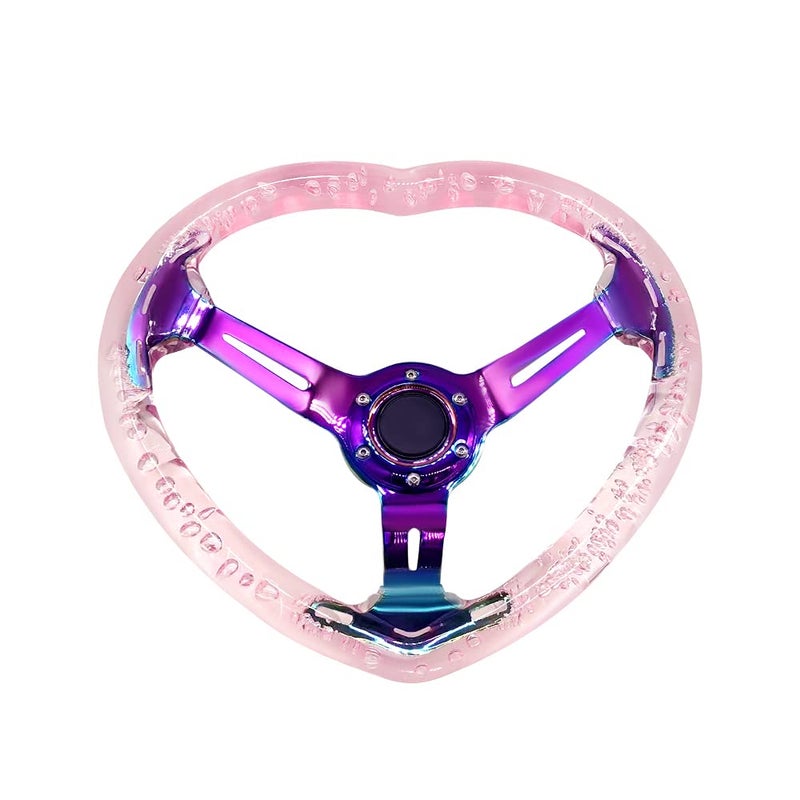 idain Universal Acrylic Racing Steering Wheel HeartShaped Design Steering Wheel Fit for Most vehicleRacing carRZRClub Car Pink
