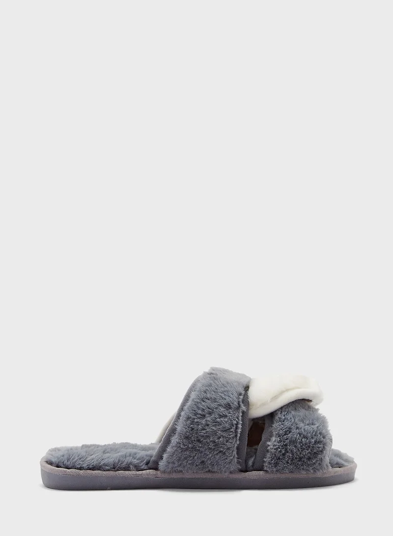 Ginger Interwoven Strap Fluffy Bedroom Slipper