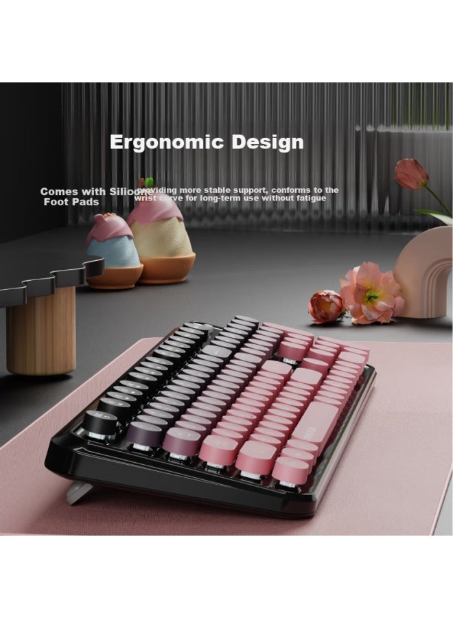 Eweadn V96 Stylish Retro Wireless Keyboard And Mouse Set, Genuine Mechanical Feel, Wireless Office Keyboard And Mouse Set For Laptop, Film Keyboard, Cherry Blossom Pink Wireless Keyboard And Mouse Set - Image 3