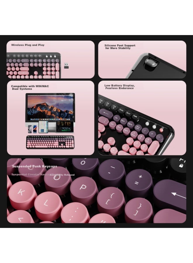 Eweadn V96 Stylish Retro Wireless Keyboard And Mouse Set, Genuine Mechanical Feel, Wireless Office Keyboard And Mouse Set For Laptop, Film Keyboard, Cherry Blossom Pink Wireless Keyboard And Mouse Set - Image 1