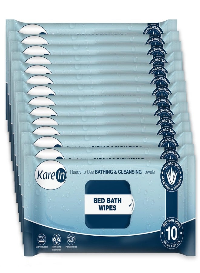 KareIn Bed Bath Wipes, Adult Wet Wipes, 120 Wipes, Anti-Bacterial, Ready to Use Cleansing Towels, Refreshing Sponge Bath Towel, For Men & Women, Pack of 12 (10 Wipes Each) - Image 1