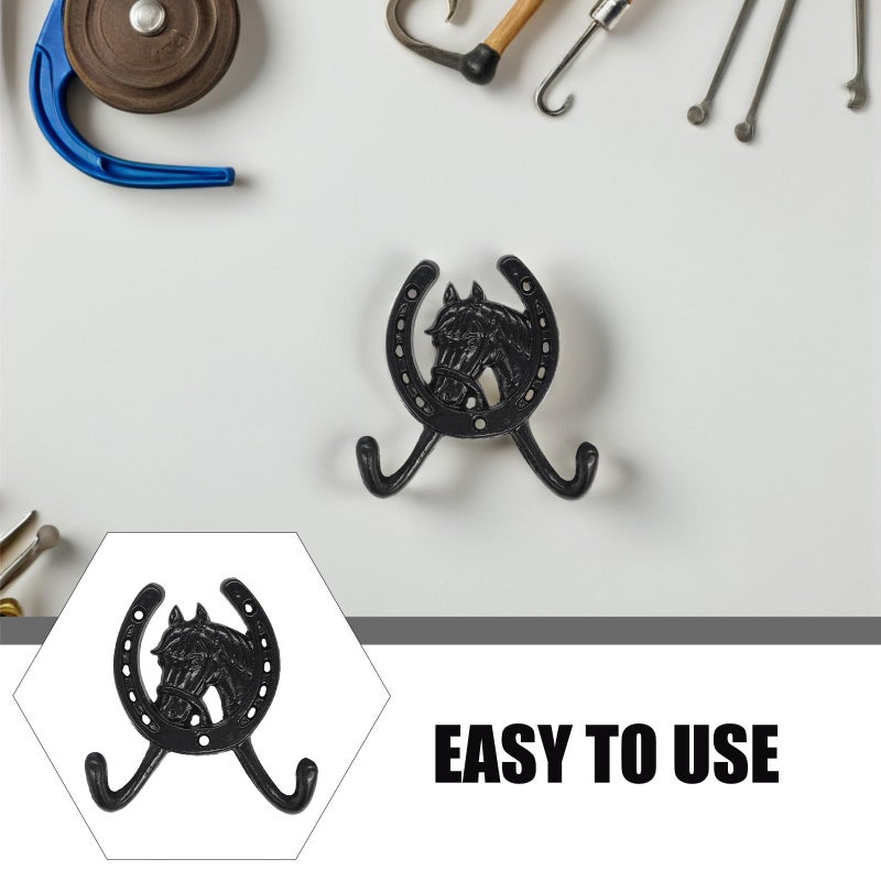 Cast Iron Double Horseshoe Wall Hook Dark Horse Head Hanger for Coat Towel Storage - Image 5