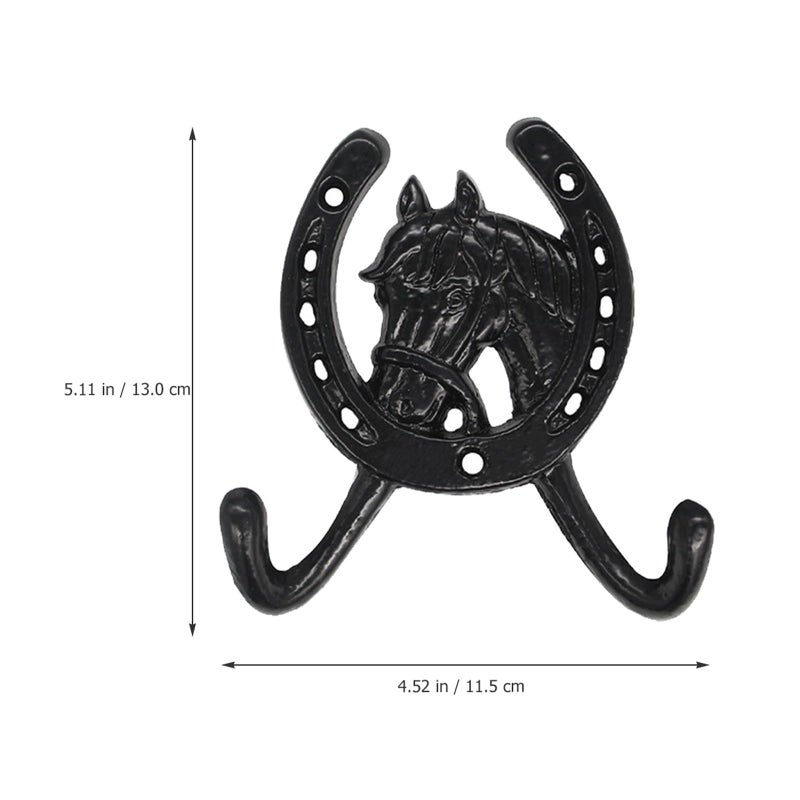 Cast Iron Double Horseshoe Wall Hook Dark Horse Head Hanger for Coat Towel Storage - Image 3