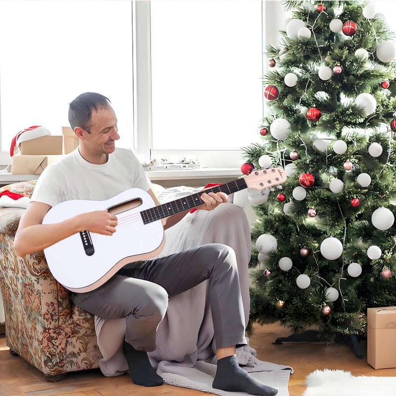 ADM Acoustic Guitar Kits for Beginners Adults - 38" Steel-String Guitars Bundle with Online Lesson Wooden Bowl Guitarra Starter Set Package with Bag, Strap, Picks, Capos, Kazoo, White - Image 2