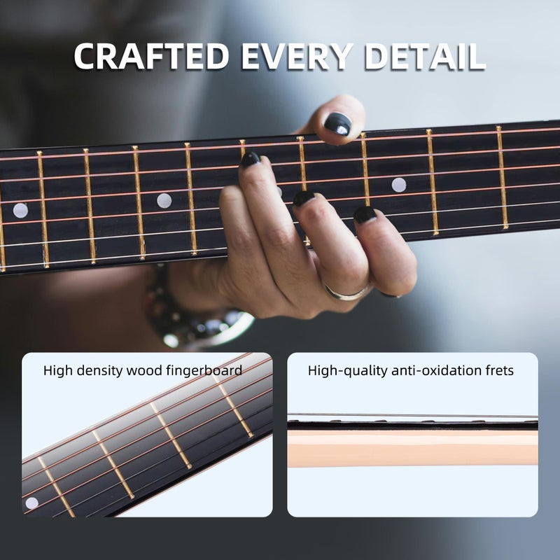 ADM Acoustic Guitar Kits for Beginners Adults - 38" Steel-String Guitars Bundle with Online Lesson Wooden Bowl Guitarra Starter Set Package with Bag, Strap, Picks, Capos, Kazoo, White - Image 5