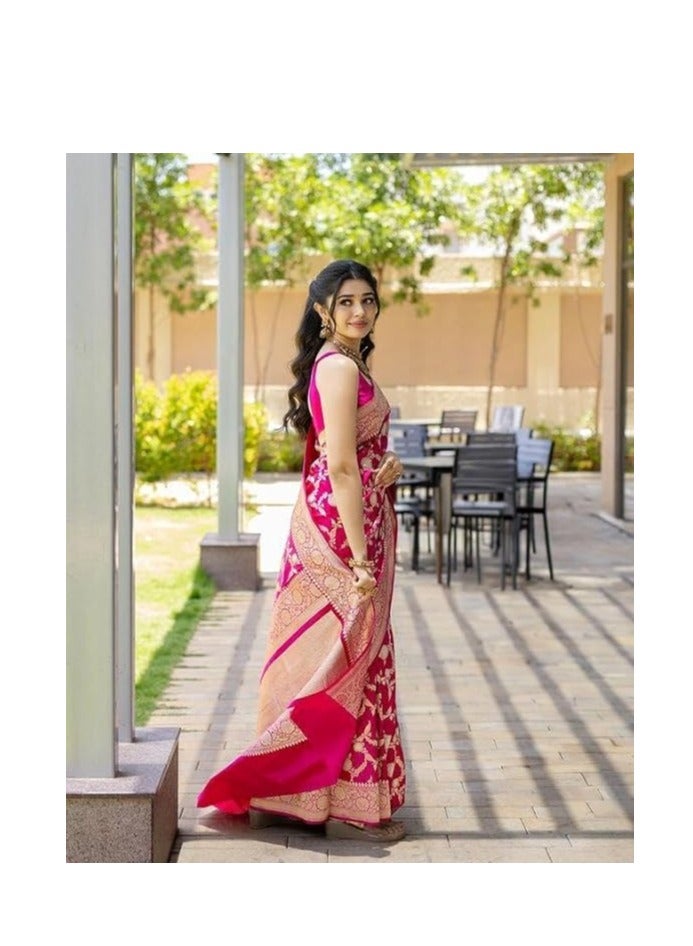 مملكة الإكسسوارات ساري باناراسي الهندي الناعم شبه الحريري من كانجيفارام مع قطعة بلوزة - Image 2