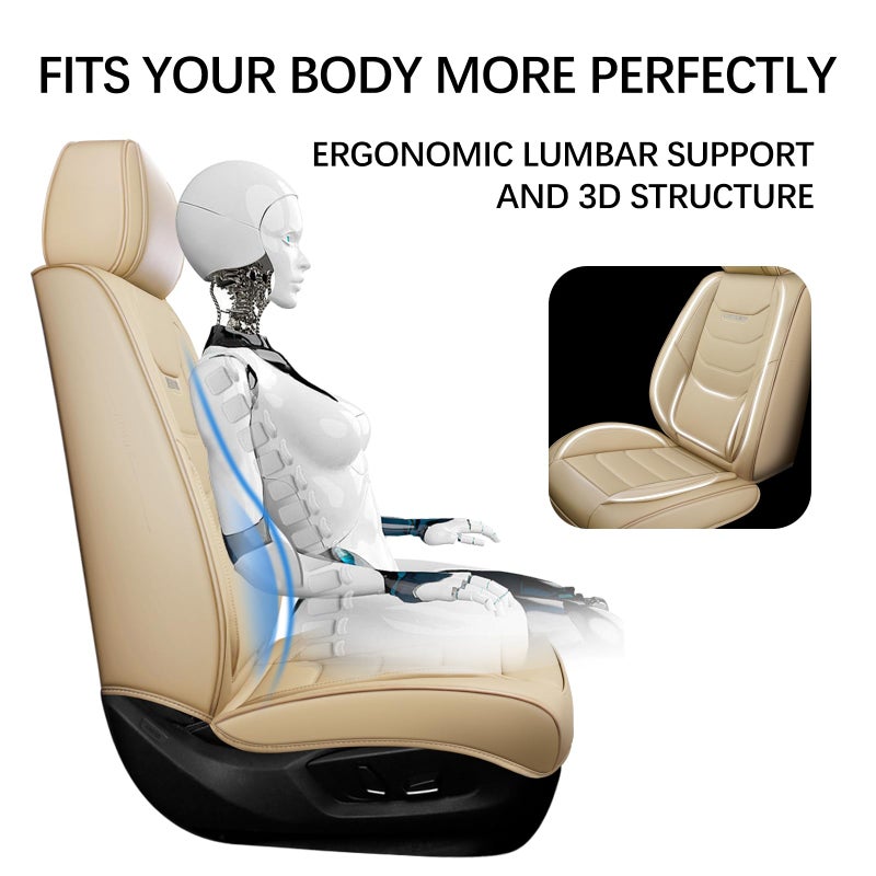 WENNFOUR Car Seat Covers Front Seats Only, Universal Luxury Automotive Car Seat Protector 2 Pack, Waterproof Breathable Leather Car Seat Cushion for Most Vehicles SUV Pick-up Truck, Beige - Image 3