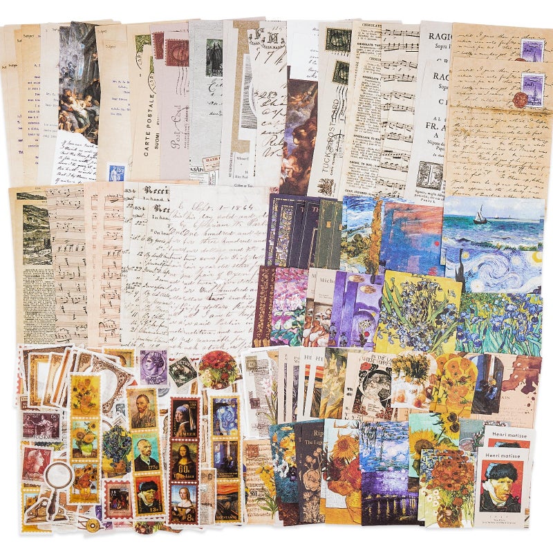 Knaid Vintage Scrapbook Supplies Pack 200 Pieces for Junk Journal Bullet Journals Planners Aesthetic Paper Stickers Craft Kits Cottagecore Collage Album Artistic