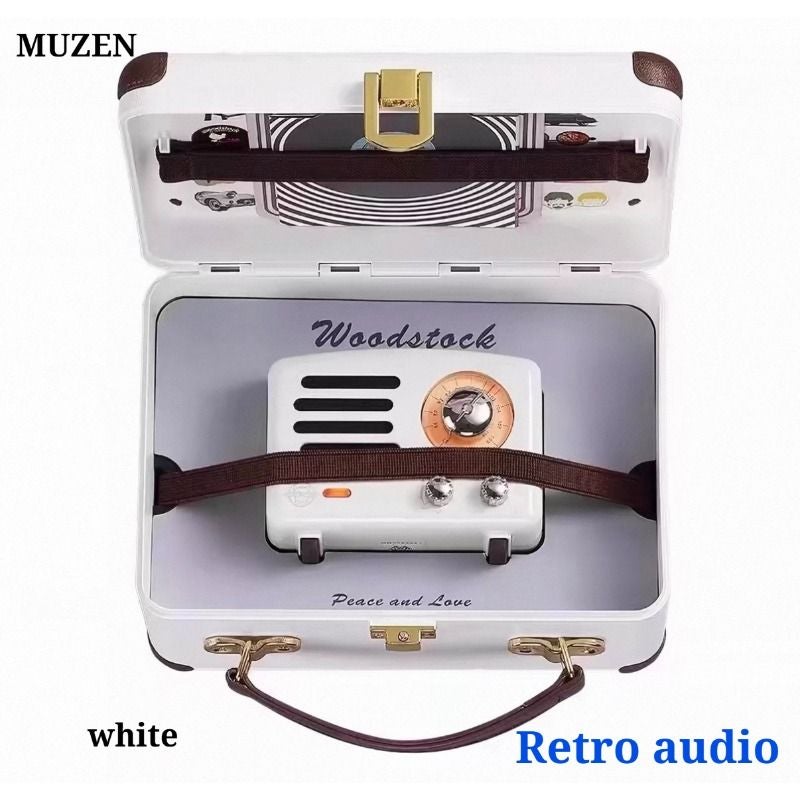 Muzen Little Prince Portable Bluetooth Speaker with FM Radio Wooden Retro Design, White - Image 1