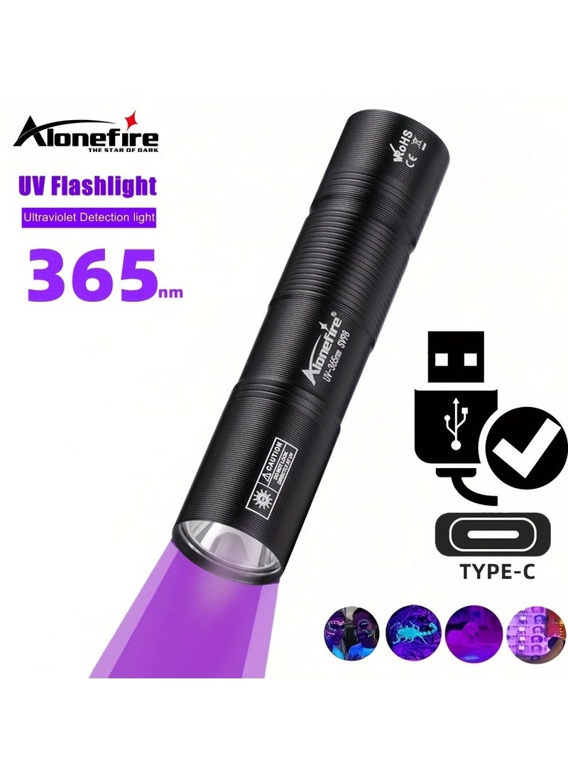 AloneFire مصباح يدوي ألونفاير SV98 UV - كاشف حبر غير مرئي ومزيل للبقع | 365 نانومتر LED UV للتخييم، معالجة الراتنج، الحيوانات الأليفة | قابل للشحن من نوع C، طاقة عالية، تصميم محمول - Image 1