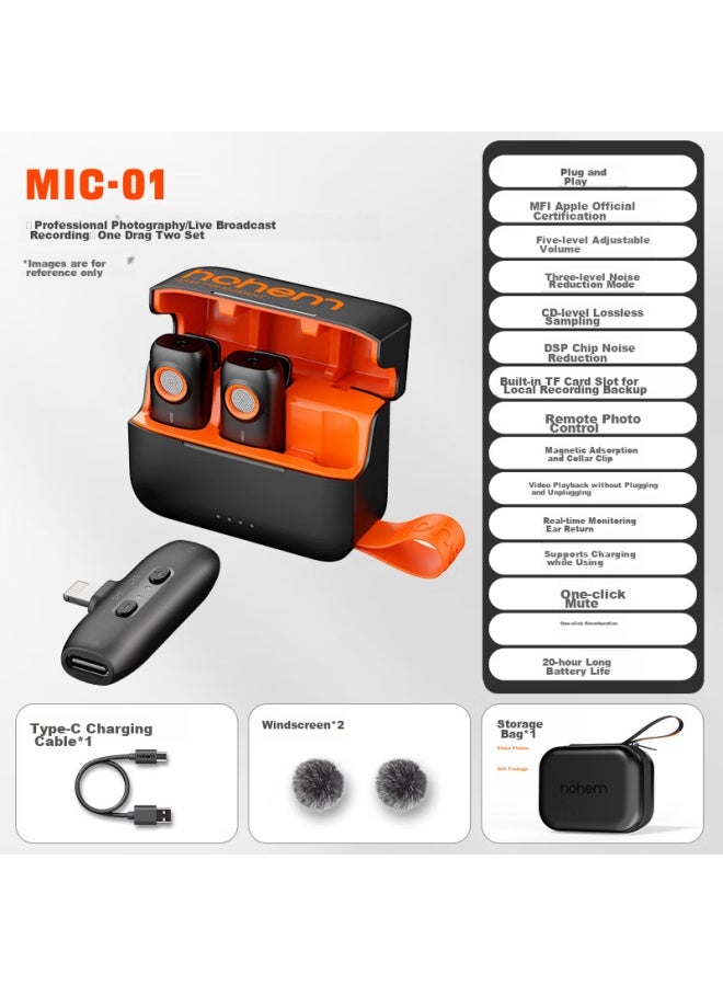 Hohem Mic01 Wireless Lavalier Microphone, Dual-channel Mic, Noise-cancelling Mobile Device, For Streamers, Short Videos, Dslr Recording, Apple Mfi Certified, Outdoor Interviews, Compatible With Apple 14 - Image 2