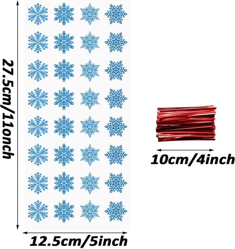 luakesa 100 Pieces Christmas Treat Candy Bags,Clear Cookie Snowflake Cellophane Bags with Twist Ties for Christmas Holiday Party Goody Supplies (Blue) - Image 2