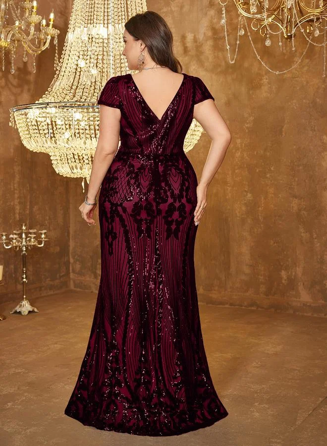 Unithorse Plus Size Burgundy Sequin Maxi Dress