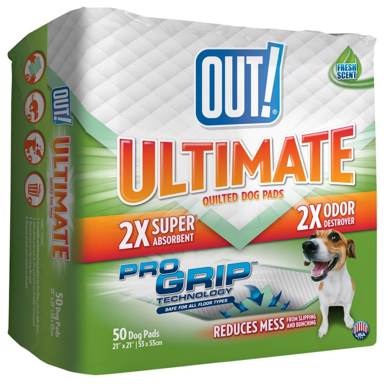OUT! Petcare Large Dog Pee Pads, Disposable Quilted Training Pads with Pro-Grip, Leak Proof Absorbent Backing, Fast Drying, Puppy Housebreaking, Non Slip, Indoor Pet Potty Supplies, 21x21, 50 Count - Image 1