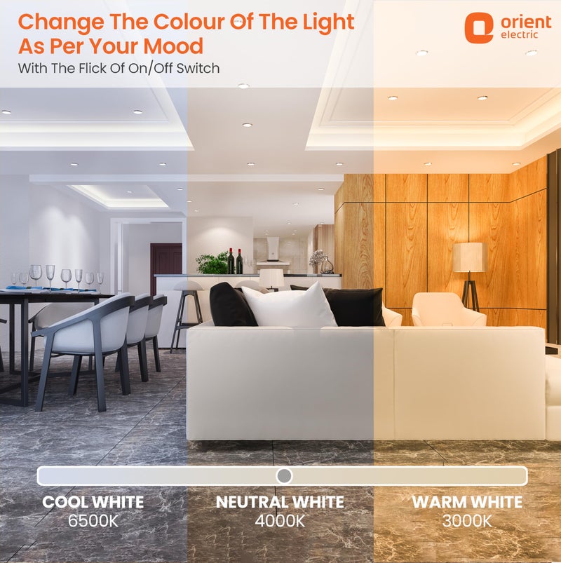 Orient Electric 12W 3-in-1 Recessed LED Panel light|1200 Lumens|Energy Saving | Up to 4 kV surge protection |False ceiling light |Cool- Neutral-Warm White Light |BIS certified |Made in India|Pack of 1 - Image 3