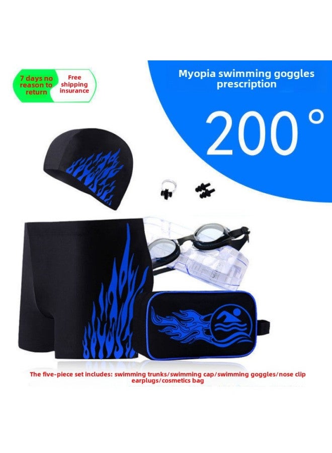 Generic Swimming Trunks Men's Anti-embarrassment Plus Size Men's Quick-drying Loose Hot Spring Swimsuit Equipment Suit-Color:Flame Swimming Trunks Myopia Five-piece Set (myopia 200 Degrees)-Size:L( 40-50kg ) Refuse To Be Shoddy - Image 1