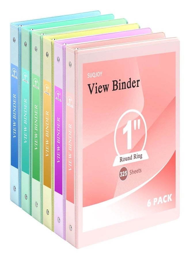 SUQJOY 1" 3-Ring Binder, 1-inch Round Ring Binder with 2 Inside Pockets, Clear View Cover Binder Holds 8.5'' x 11''Paper, Binders for Office/Home/School Supply, 6 Pack (Assorted 6 Colors) - Image 1