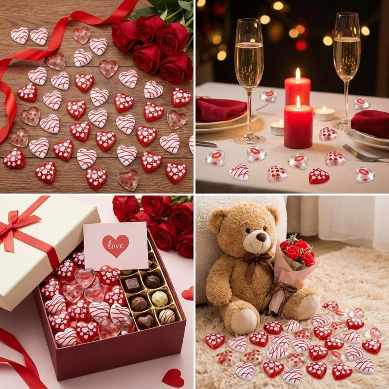 Memorywuu 60 Pcs Valentine's Day Vase Bowl Fillers Resin Heart Shaped Gems Red Heart Flatback Embellishments for Table Scatters Wedding Party Event Valentine's Day Decoration Favor - Image 5