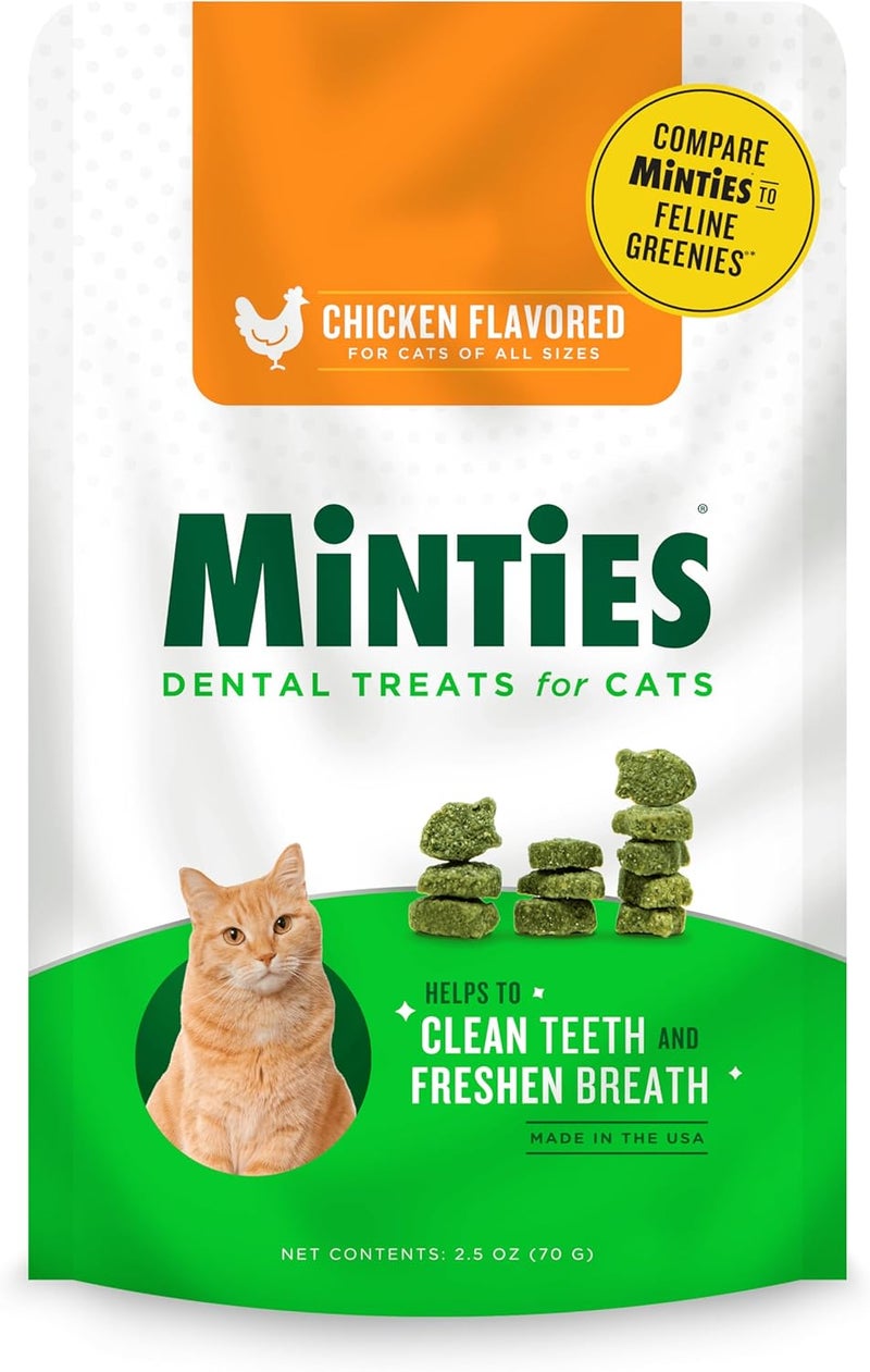 MiNTiES Dental Treats for Cats, Chicken Flavored Treats for Cats, Freshens Breath and Controls Tartar, 2.5oz - Image 1