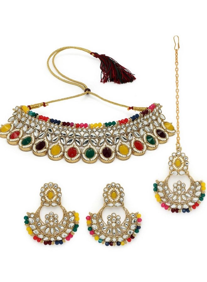 Sukkhi Sophisticated Traditional Looked Multicolor Stone Choker Necklace Set With Chandbali Earring And Mangtikka | Jewellery For Women (NS105650) - Image 1