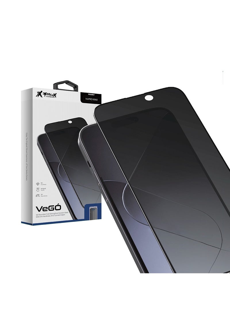 Vego iPhone 16 Pro Max Privacy Screen Protector (6.9") – 9H tempered glass, side-view privacy filter, HD clarity, fingerprint-resistant, and easy bubble-free installation. - Image 2