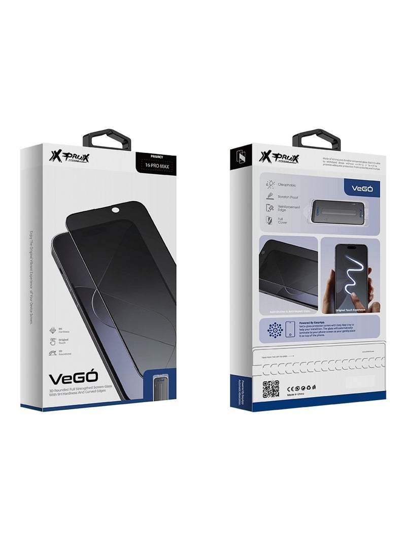 Vego iPhone 16 Pro Max Privacy Screen Protector (6.9") – 9H tempered glass, side-view privacy filter, HD clarity, fingerprint-resistant, and easy bubble-free installation. - Image 3