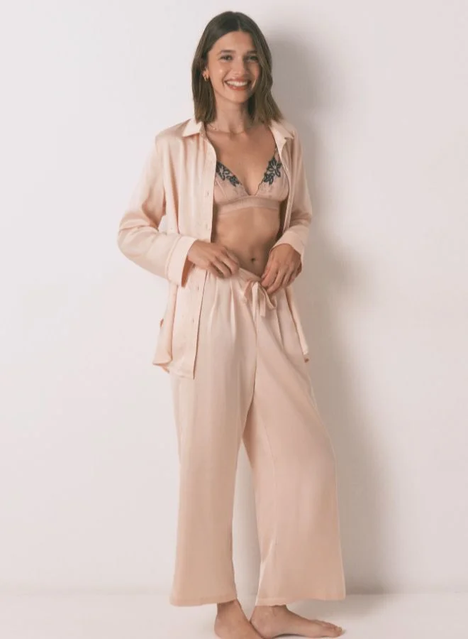 women'secret Long Satin Strass Pajama In Orange